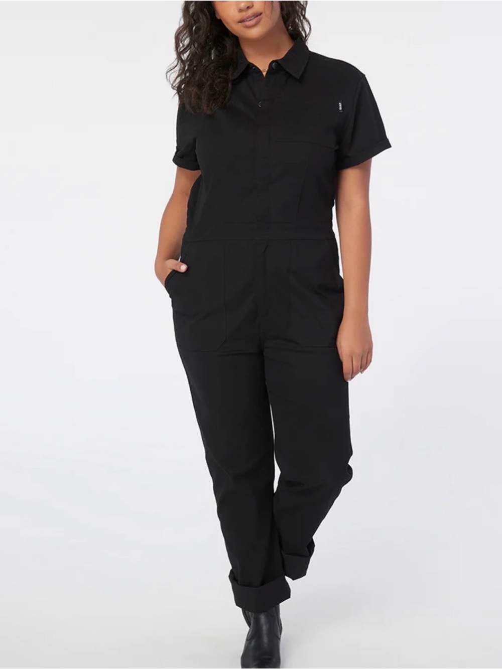 ATWYLD Pit Crew Jumpsuit Black Utility Coveralls Short Sleeve Women’s L USA Chic - Picture 6 of 15